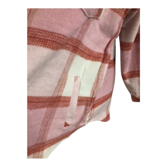 Kensie pink white colorblock plaid fleece flannel look button down shacket Large - Picture 9 of 16